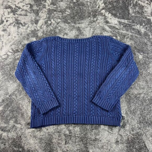 Lauren Ralph Lauren Cable Knit Fisherman Sweater Crewneck Navy Blue M Petite* - Picture 1 of 10